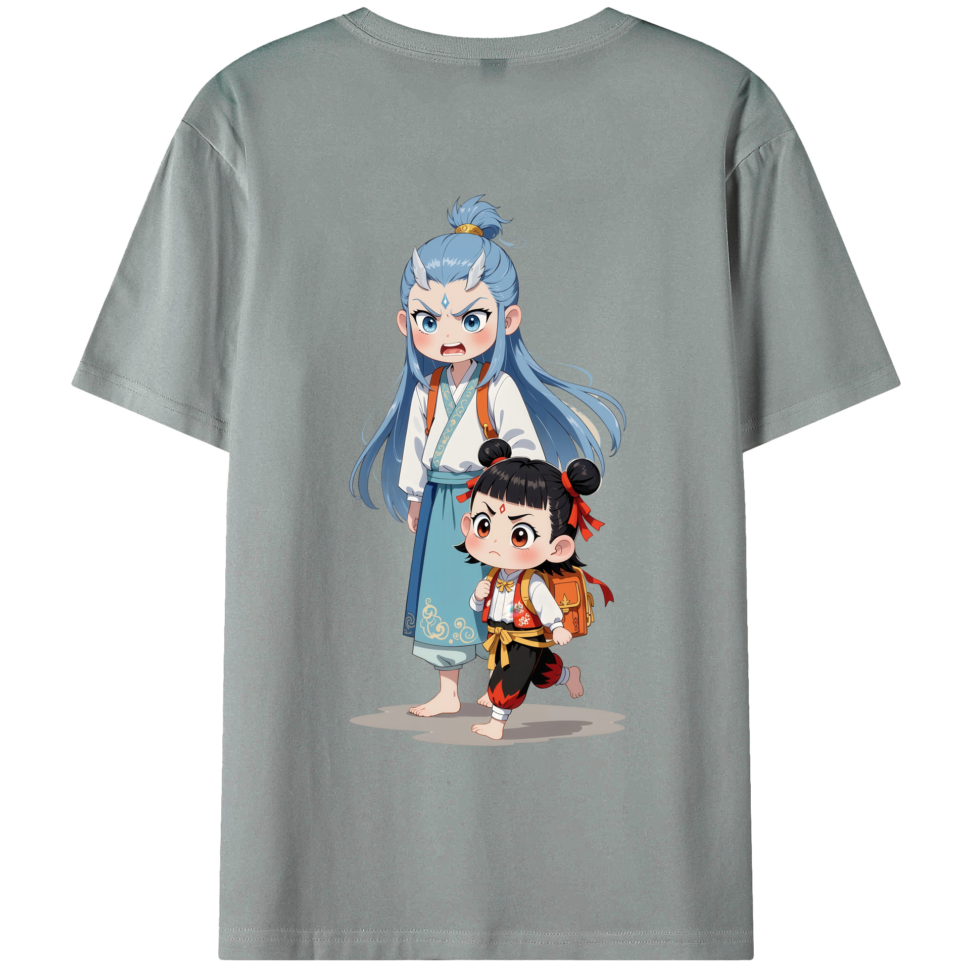 （画像用） Ne Zha 2 ナタ 魔童の大暴れ 綿100％ メンズ半袖Tシャツ（バックプリント） 通気性